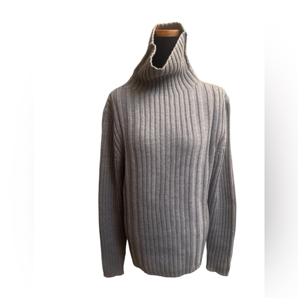 MERINO WOOL ITALMODE Women’s Gray Ribbed Long Sleeve V Neck Sweater Size XL EUC - Picture 9 of 14